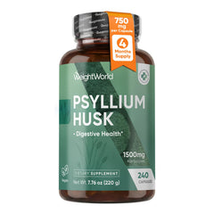 WeightWorld botella frontal de psyllium husk cápsulas mostrando el envase claro y práctico