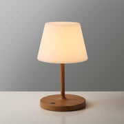 WEILAILUX front view wood grain lamp showing elegant silhouette and portability