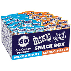 Welch's paquete frontal mostrando caja de 60 unidades y conveniencia