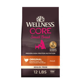 Wellness CORE empaque frontal 12 lb mostrando receta pavo y pollo y beneficio nutricional