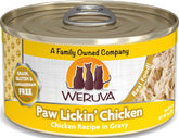 Weruva lata frontal Paw Lickin’ Chicken mostrando etiqueta clara y atractivo