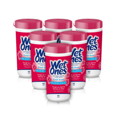 Wet Ones front canister showing brand and fresh scent — quick clean access