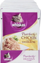 Whiskas envase frontal mostrando el diseño y la cantidad 24 sobres, práctico