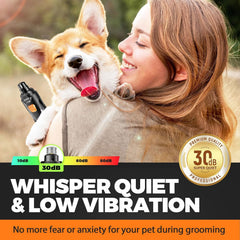 Whisper Quiet Dog Nail Grinder detalle de punta de diamante, limado preciso y suave