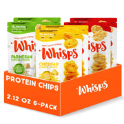 Whisps presentación frontal mostrando paquete y variedad de sabores, conveniencia lista para llevar