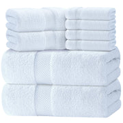 White Classic folded towel set front view showing plushness and neat presentation