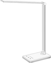 White crown vista frontal de la lámpara de mesa mostrando diseño compacto y líneas limpias