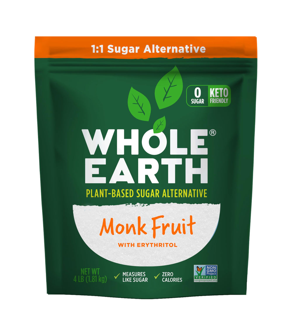 Whole Earth frente del empaque mostrando marca y tamaño 4 lb, conveniencia