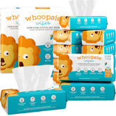 Whoopsie Wipes frente del paquete mostrando cantidad y diseño, confianza inmediata