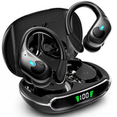 WHYKJTEK BX30 front view showing earbuds and case, highlighting sleek design and portability