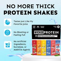 WICKED Protein vaso preparado con bebida clara, hidratación proteica refrescante