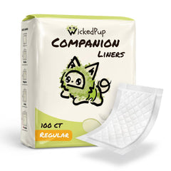 WICKEDPUP front packaging showing 100-count liner pack and convenience benefit
