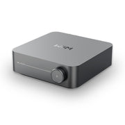 WiiM Amp frontal color space gray mostrando diseño compacto y presencia elegante