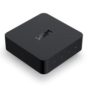 WiiM Pro front panel showing power and status lights, quick setup benefit
