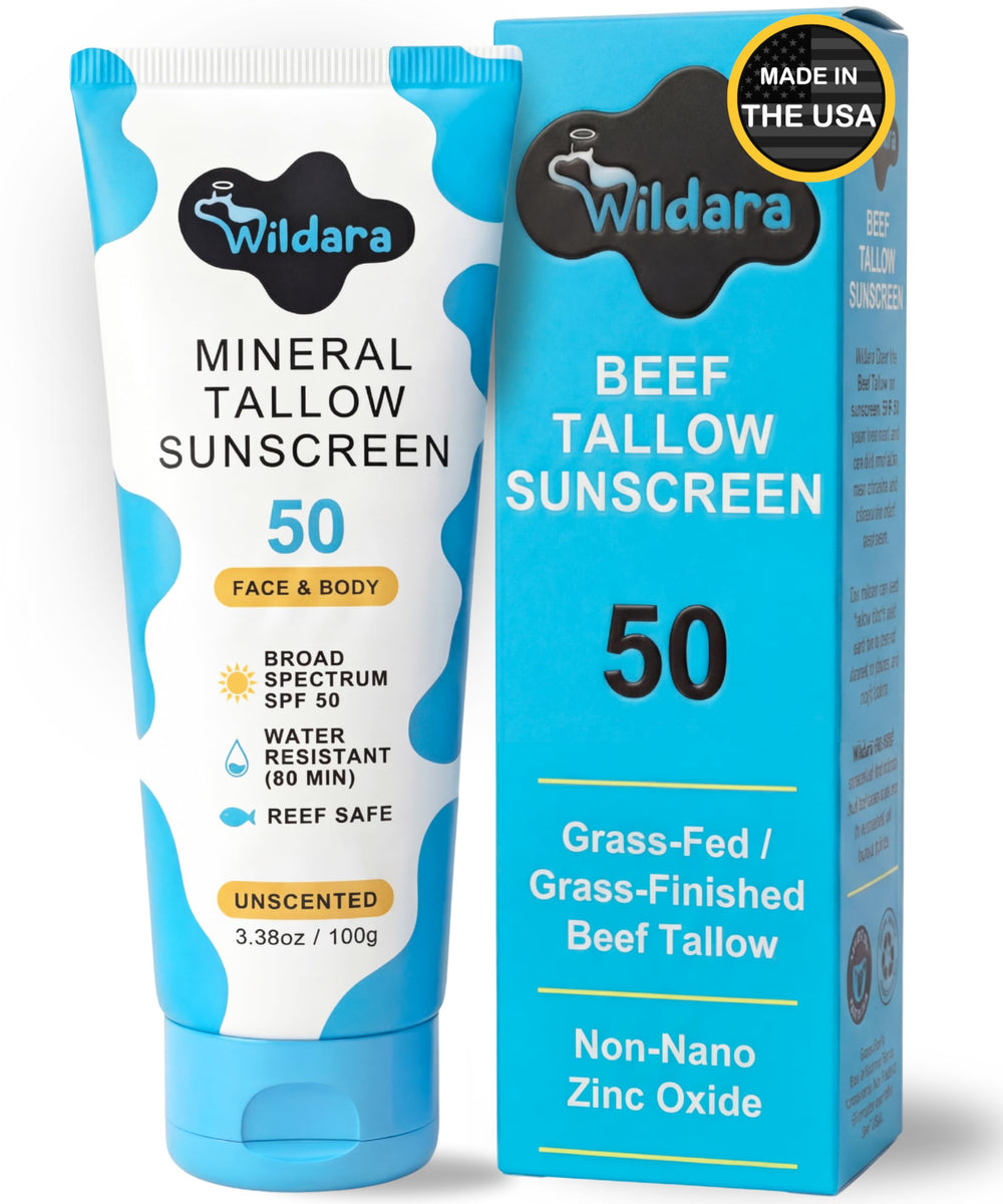Wildara frasco frontal mostrando diseño y SPF 50, protección visible