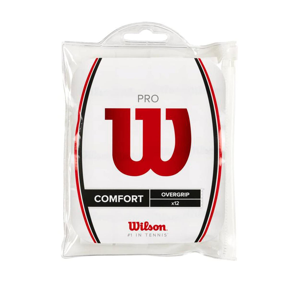Wilson paquete frontal en bolsa resellable mostrando 12 overgrips y fácil transporte