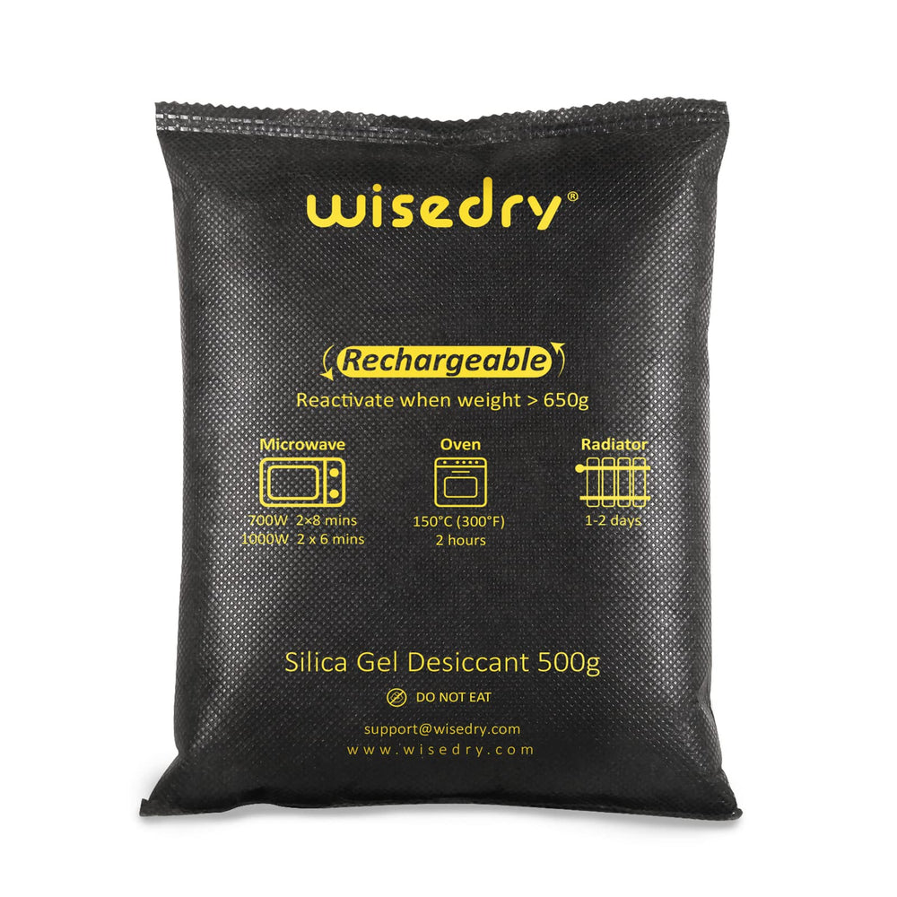 wisedry front packaging showing two 500g bags and product benefit dry cabin