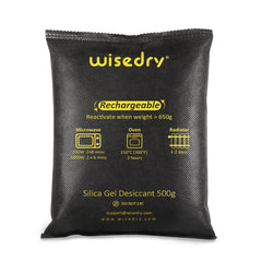 wisedry front packaging showing two 500g bags and product benefit dry cabin