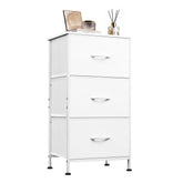 WLIVE front view of white three-drawer nightstand showing compact storage benefit