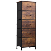 WLIVE front view of tall dresser showing rustic brown finish and slim profile benefit