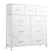 WLIVE tall dresser front view showing nine drawers and clean white finish providing organized storage