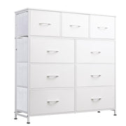 WLIVE tall dresser front view showing nine drawers and clean white finish providing organized storage