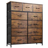 WLIVE tall dresser front view showing tidy storage and rustic brown finish benefit: space saving