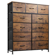 WLIVE tall dresser front view showing tidy storage and rustic brown finish benefit: space saving