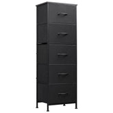 WLIVE tall dresser front view showing five drawers and charcoal finish, maximizing storage