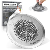 wokdada colador frontal mostrando forma y abertura, retiene residuos eficazmente