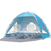 Wolfwise front view sky blue shelter showing shaded area and easy entry