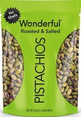 Wonderful Pistachios bolsa frontal que muestra 24 oz y conveniencia para snacks