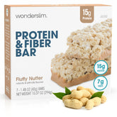Wonderslim frente del paquete mostrando sabor Fluffy Nutter y beneficios