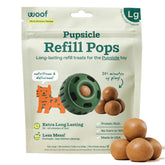 WOOF caja frontal del producto mostrando 7 pops listos para usar y conveniencia