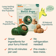 WOOF relleno dentro del juguete Pupsicle mostrando fácil uso