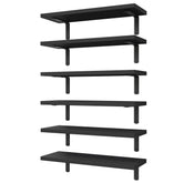 WOPITUES front view of six black floating shelves showing compact storage
