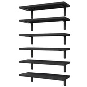 WOPITUES front view of six black floating shelves showing compact storage