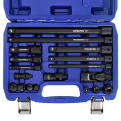 WORKPRO estuche frontal compacto con todas las piezas visibles y transporte seguro
