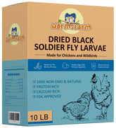 WormsFarm envase frontal de 10 lb mostrando contenido nutritivo y fácil almacenamiento