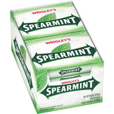 WRIGLEY'S Spearmint frente del paquete mostrando cantidad y marca, conserva frescura