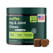Wuffes empaque frontal mostrando chews y beneficios para movilidad