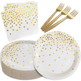 WXLDGHQ plato frontal blanco con puntos dorados que añade elegancia y practicidad