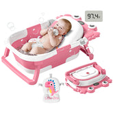 WyfKyd front view of pink collapsible baby tub showing compact profile and safety