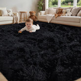 Xafir front view of 8x10 black shag rug showing plush modern look and comfort