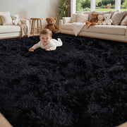 Xafir front view of 8x10 black shag rug showing plush modern look and comfort