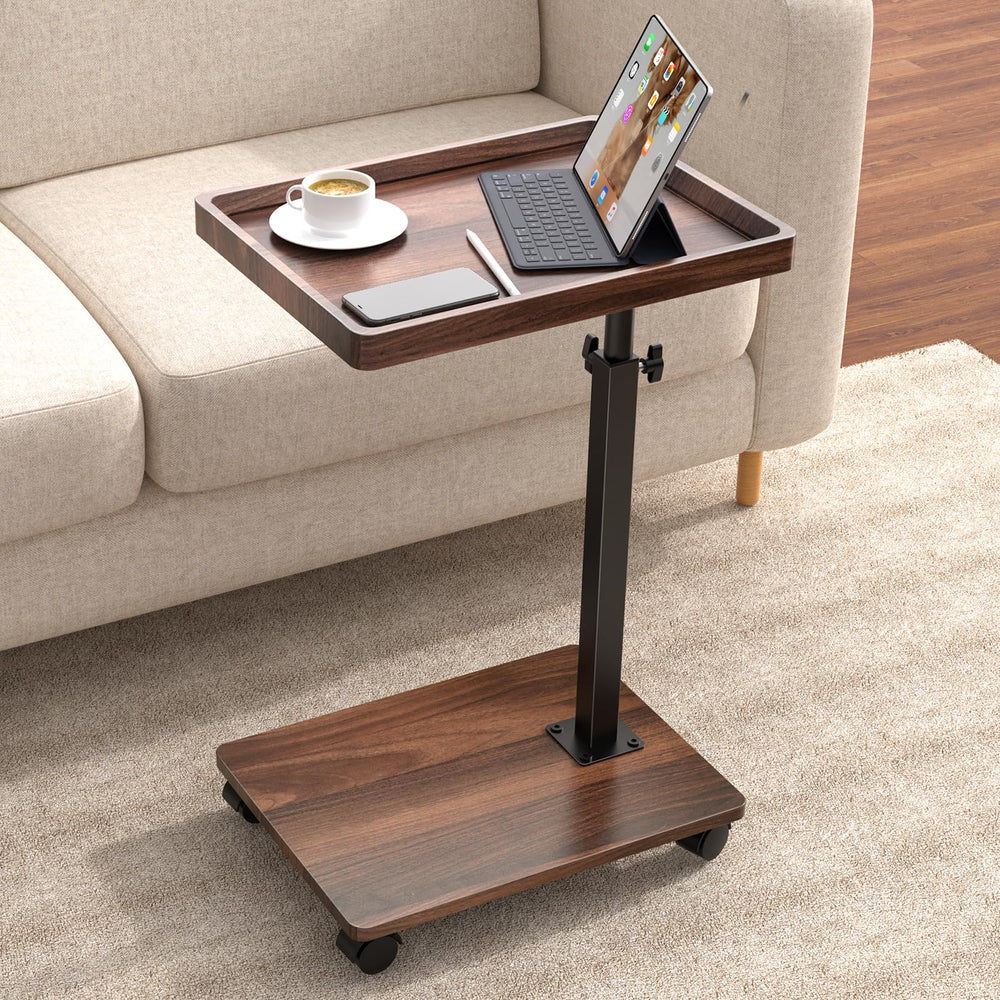 XNSDXV mesa C frontal mostrando acabado Walnut Brown y estabilidad