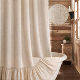 XOGUIBO cortina frontal beige mostrando estilo farmhouse y calidez