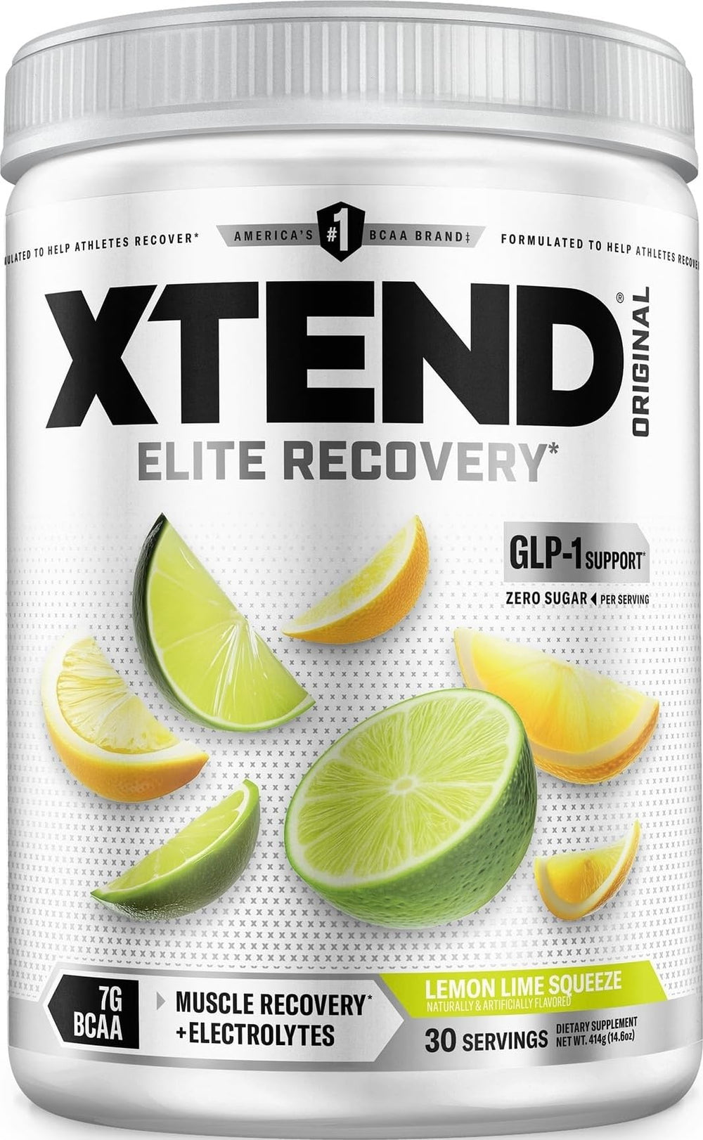 Xtend envase delantero Lemon Lime Squeeze mostrando 30 servings y diseño claro