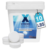 XtremepowerUS front packaging showing 10 lb chlorinating tablets and clear benefits