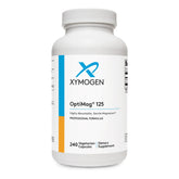 XYMOGEN OptiMag 125 front bottle view showing product branding and capsule count benefit